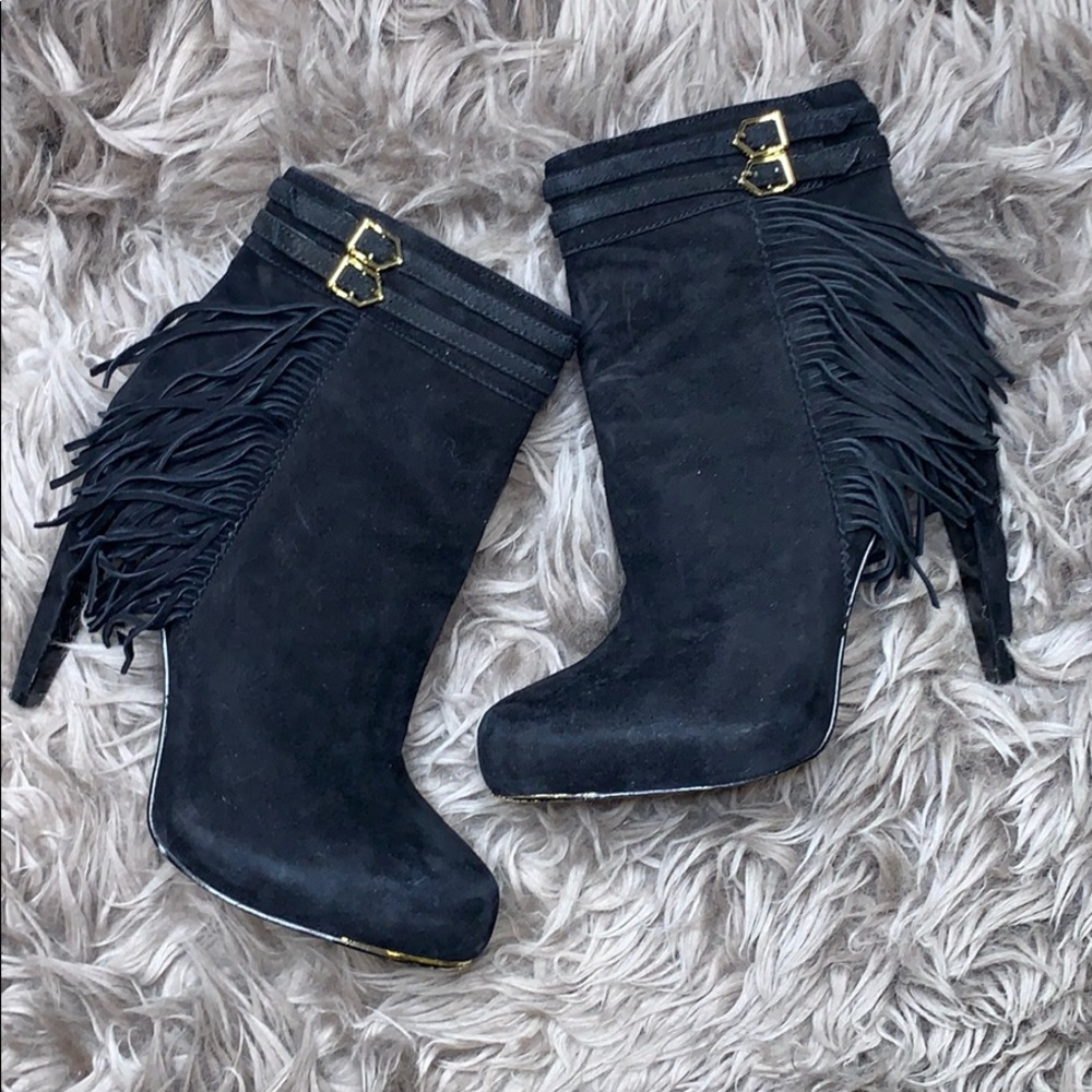 Sam Edelman Black Suede Fringe Bootie